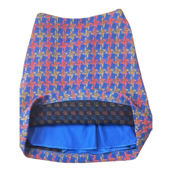 Boden A-Line Skirt Womens Wool Tweed Boucle Houndstooth Blue Red US 2R - Picture 6 of 10
